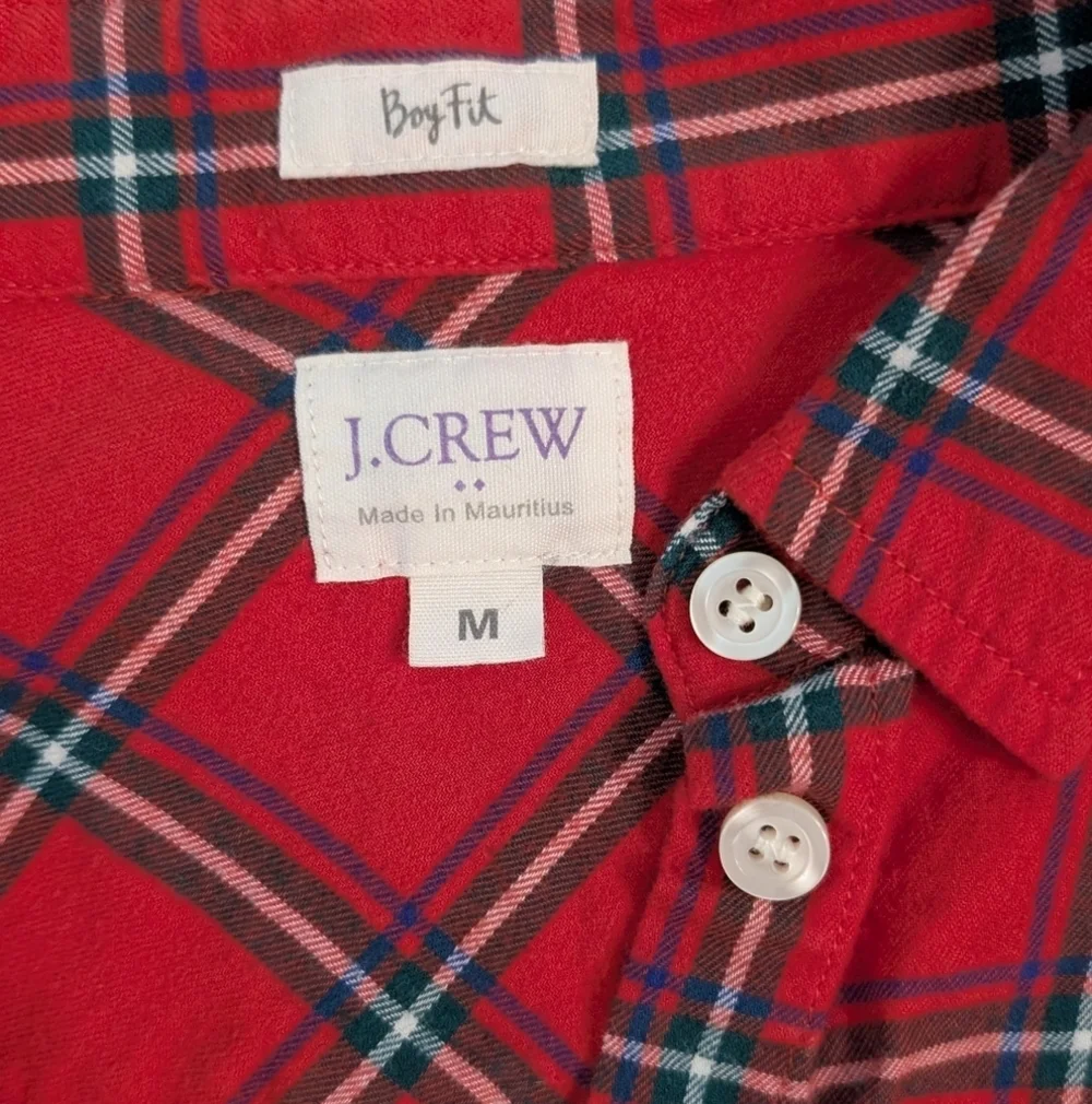 🥁 J. Crew Boy Fit Red Flannel Top